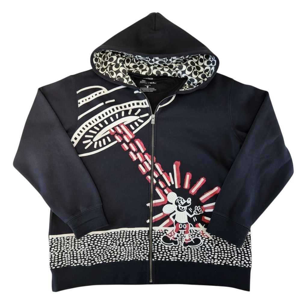 Coach X Keith Haring X Disney Mickey Mouse Hoodie Full Zip Ufo Size L Black